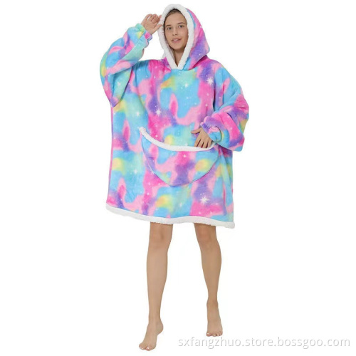 wholesale cozy wearable throw blanket hoodie printed